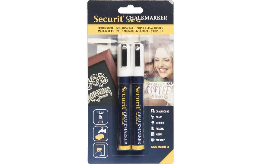 Securit Marqueur craie liquide 2-6 mm 2 pièces, Blanc