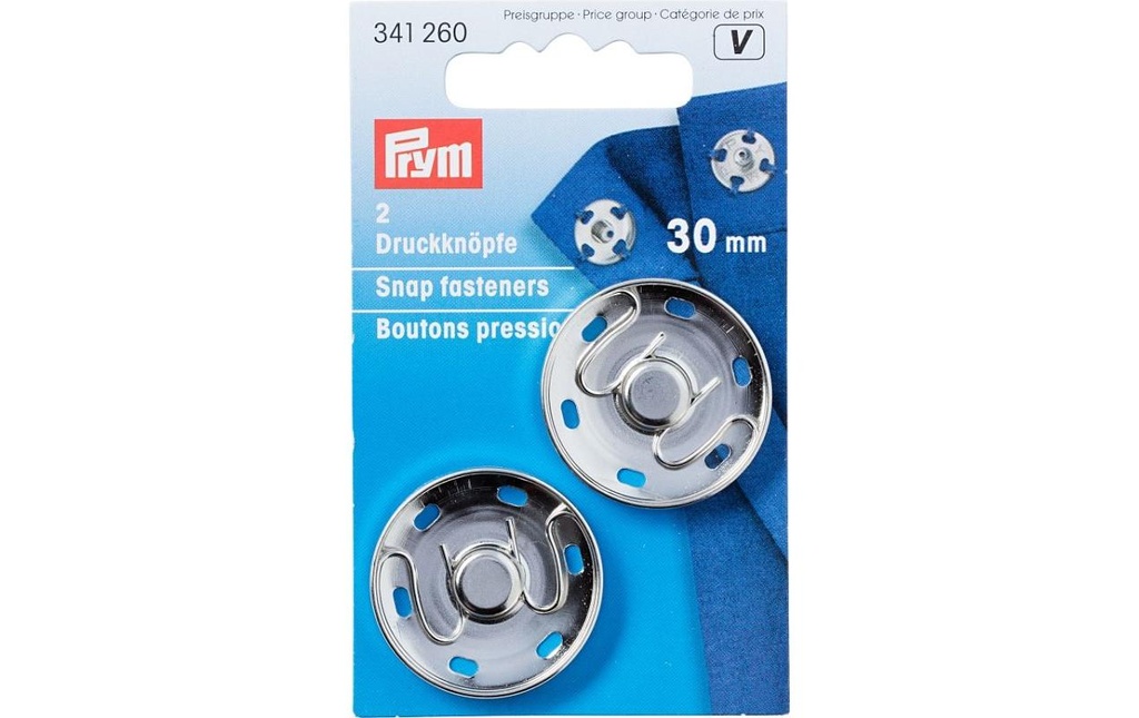 Prym Boutons poussoirs Argent, 30 mm