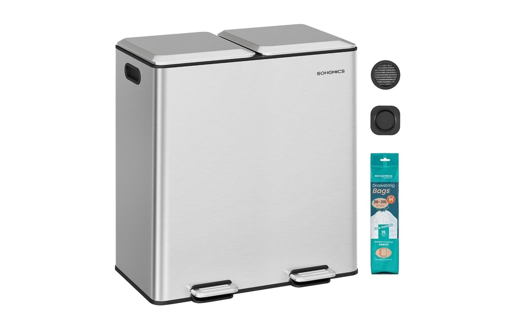 Songmics Poubelle 60 l, Argenté