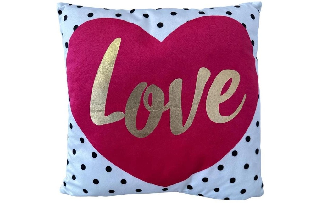 Dameco Oreiller «Love», blanc rouge or avec fermeture éclair