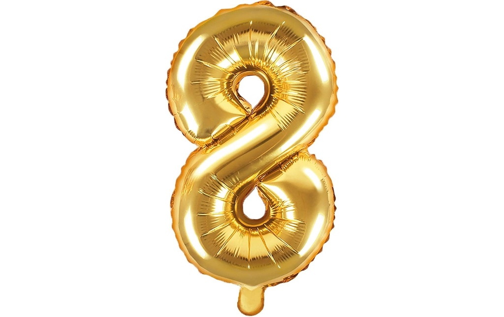 Partydeco Ballon en aluminium Chiffre 8 petit 35 cm, doré, 1 pièce