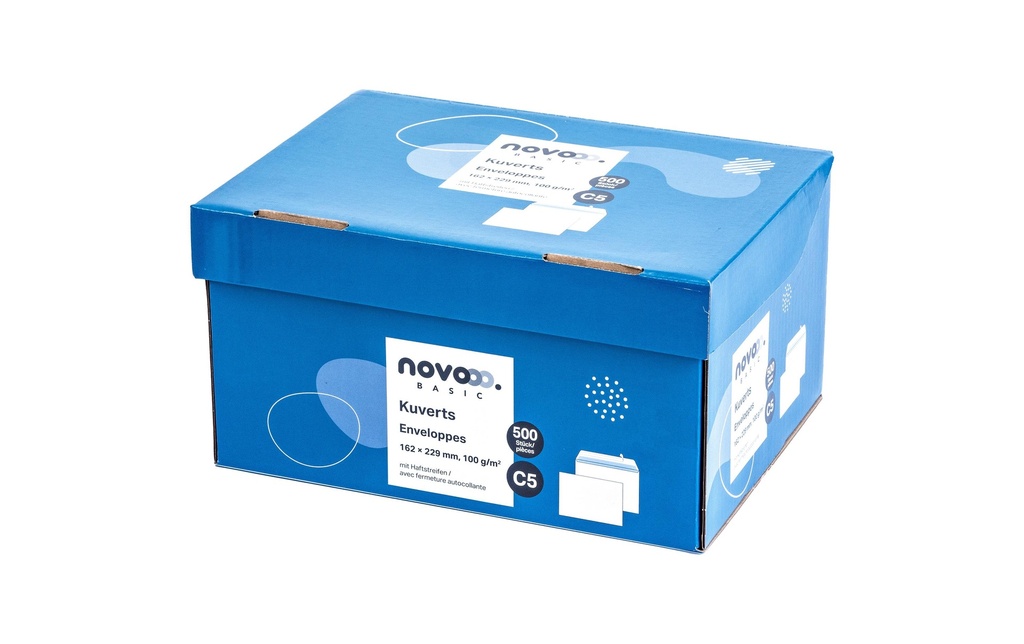 novooo. Enveloppe o/fenêtre C5 Blanc, 500 pièces