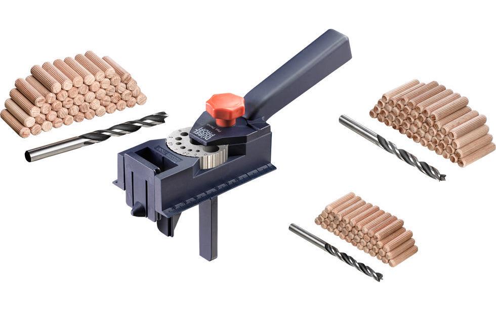kwb Calibre de perçage pour chevilles avec chevilles en bois et foret hélicoïdal