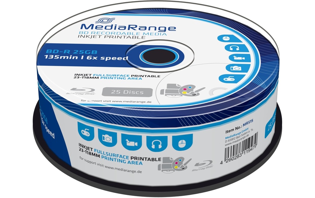 MediaRange BD-R 25 GB, tour (25 Pièce/s)