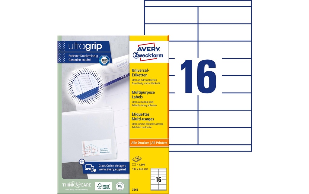 Avery Zweckform Étiquettes universelles 3665 105 x 33.8 mm, 100 feuille