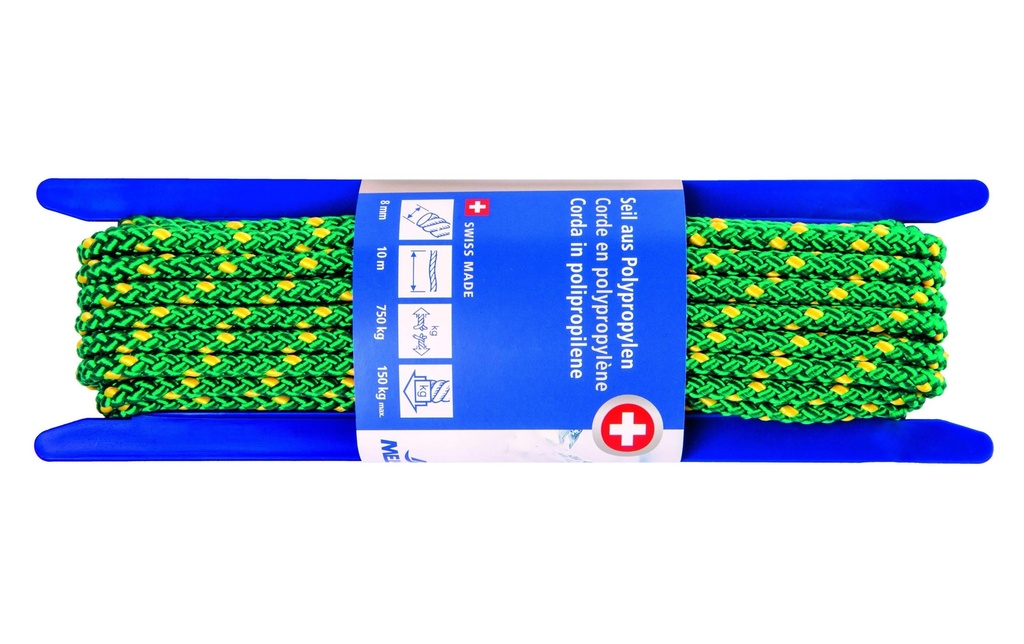 Meister Corde en polypropylène Ø 8 mm, 10 m, 750 kg, Vert-Jaune