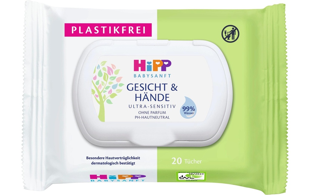 HIPP Lingettes humides Babysanft visage & mains 1x 20 pcs.