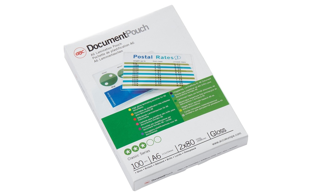 GBC Film laminé Document A6, 80 microns, 100 pièces, brillant