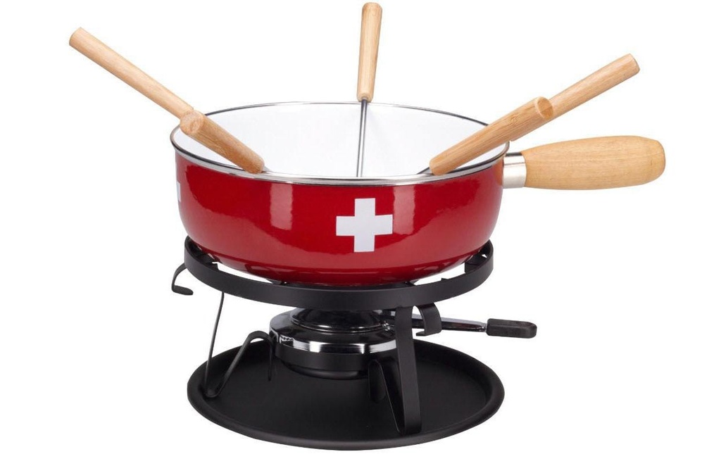 Nouvel Service à fondue au fromage Croix CH 9 Pièce/s, Rouge/Blanc