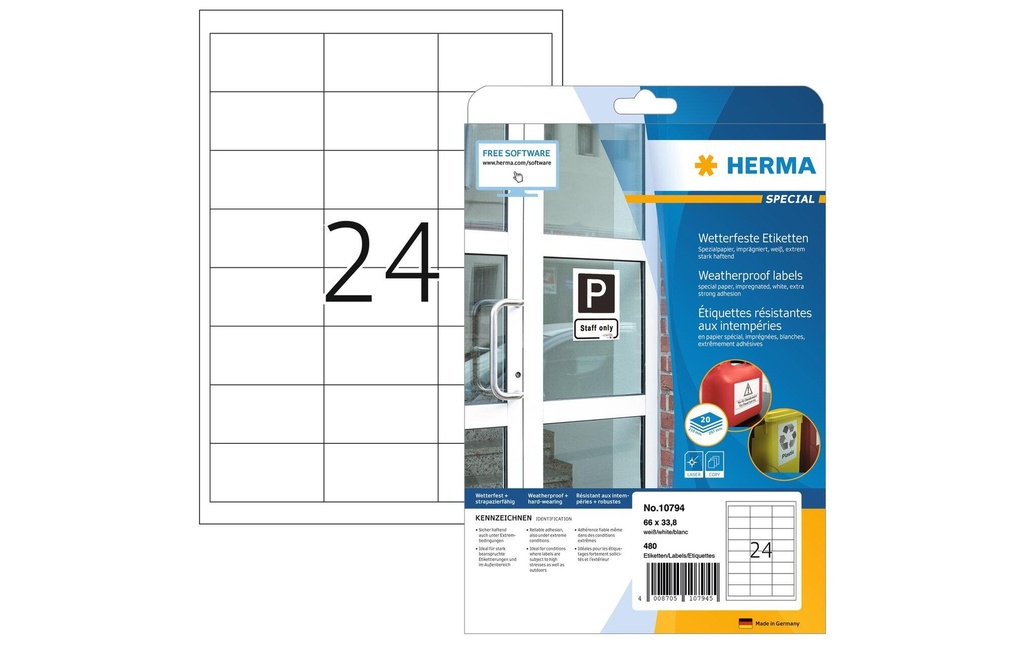 HERMA Labels pour l’extérieur 66 x 33.8 mm, 20 feuilles