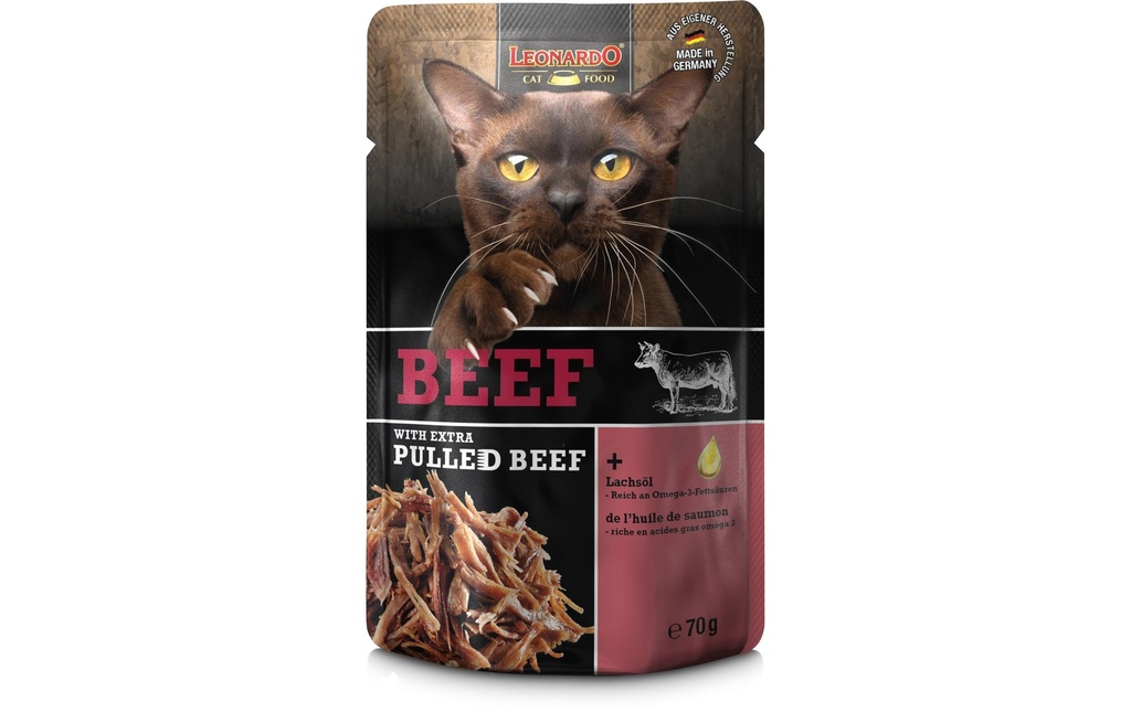 Leonardo Cat Food Alimentation humide Bœuf & Pulled Beef, 70 g