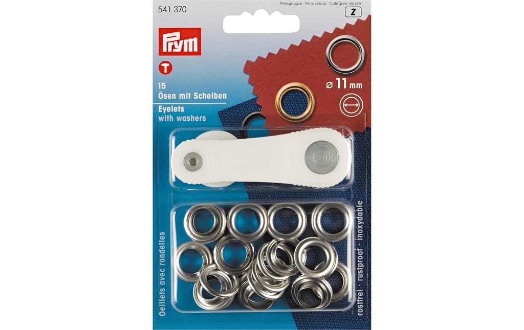 Prym Œillets + disques 11 mm argent, 15 pièces