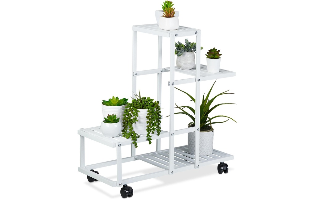 relaxdays Supports pour plantes avec roulettes 60.5 cm, Blanc