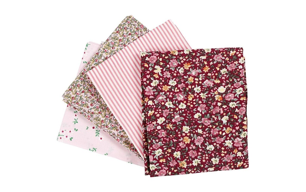 Creativ Company Tissu Farbric 4 pièces 55 cm x 45 cm, Rouge/Rose