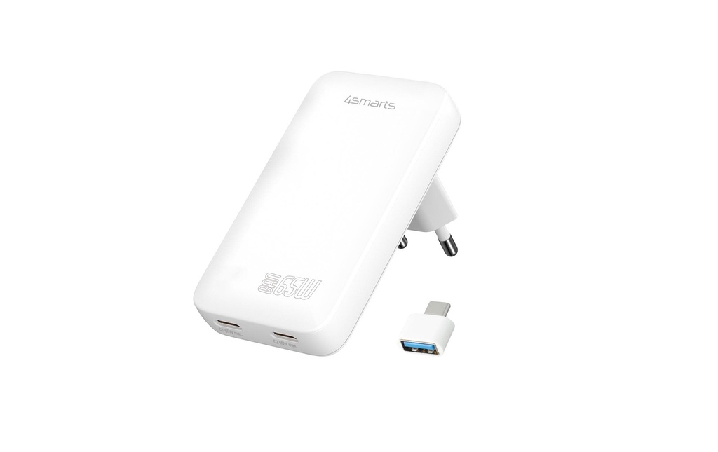 4smarts Chargeur secteur FlatPlug Slim Dual 65W GaN 2C, blanc