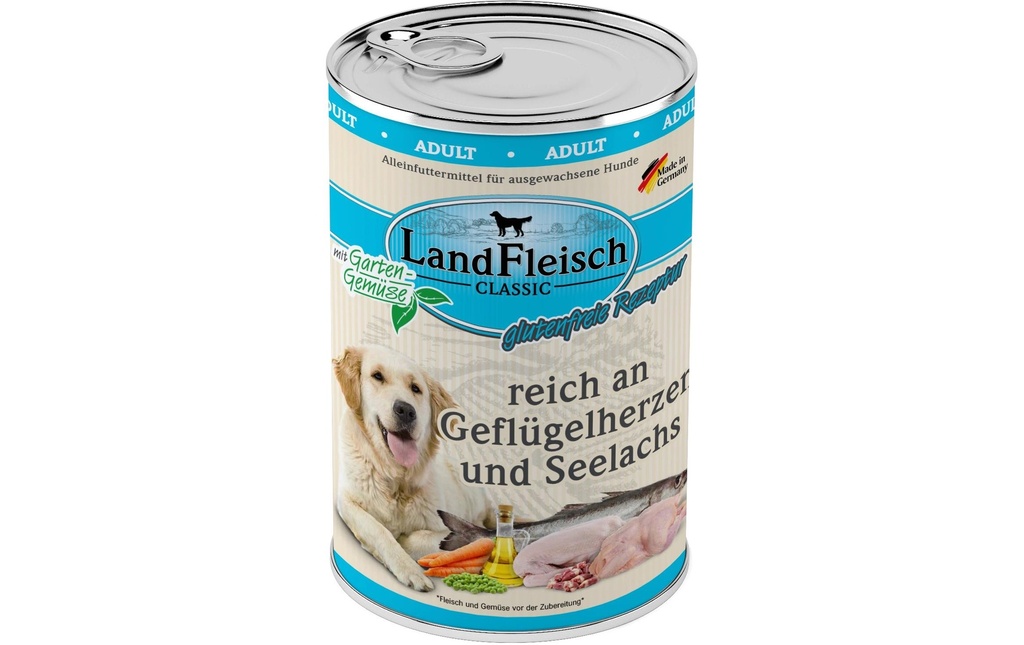 LandFleisch Alimentation humide Cœurs de volaille classiques et colin, 400 g