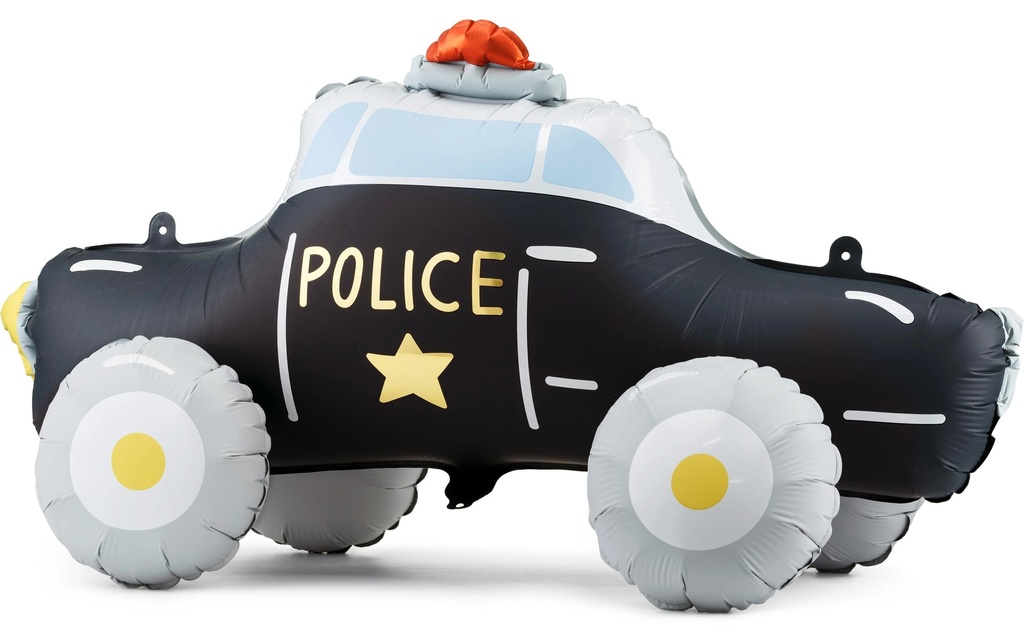 Partydeco Ballon en aluminium Voiture de police avec paille 90 x 41 cm, 1 pce