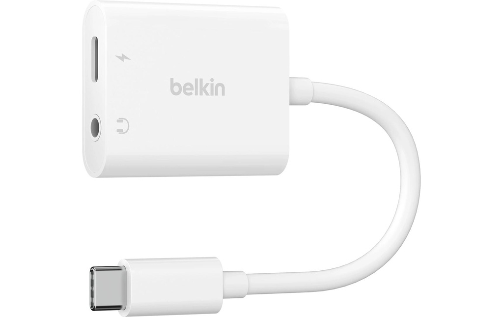 Belkin Adaptateur RockStar 3.5mm Audio + USB-C Charge Blanc