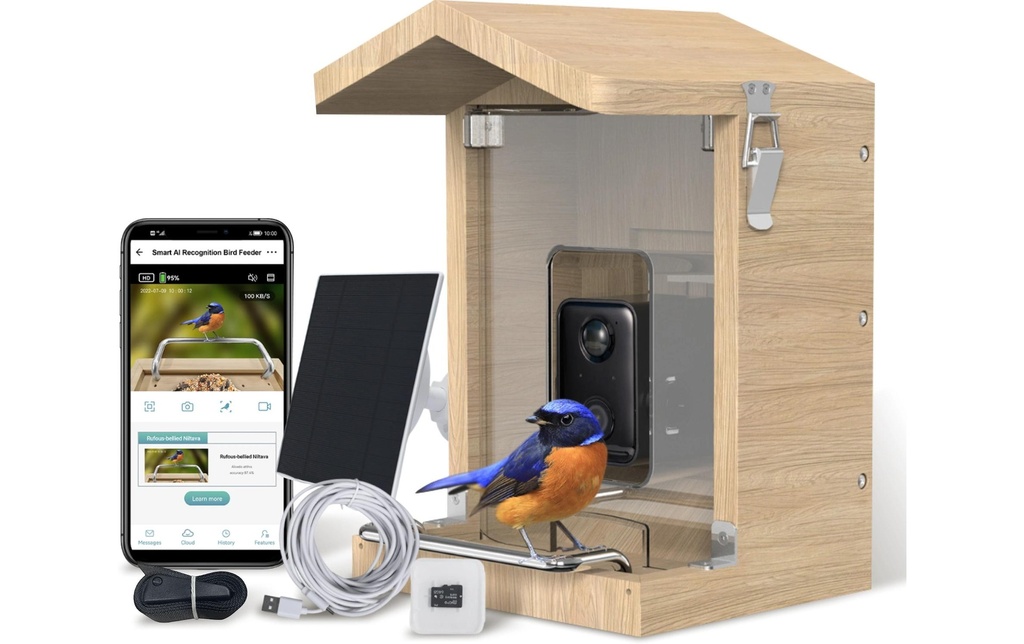 Sanilu Mangeoire pour oiseaux avec caméra avec panneau solaire