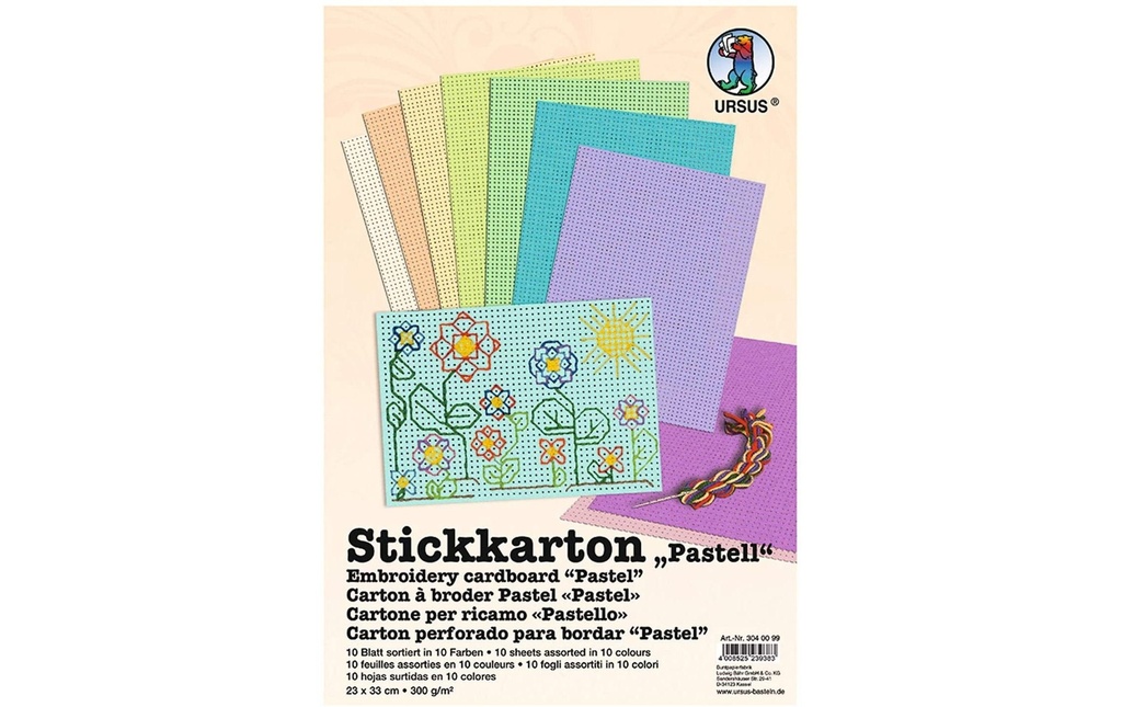 URSUS Carton à broder Pastel 10 feuilles, 10 couleurs