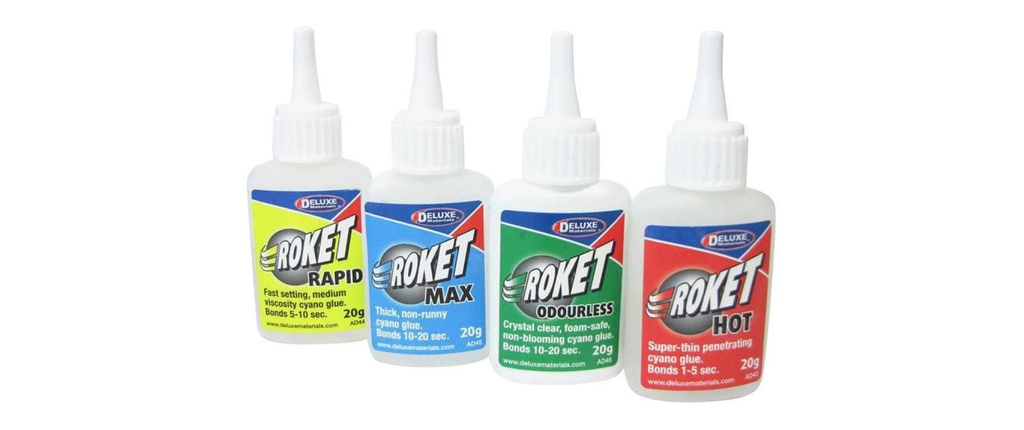 Deluxe Materials Colle pour modélisme Roket Cyano 12 pièces Transparent
