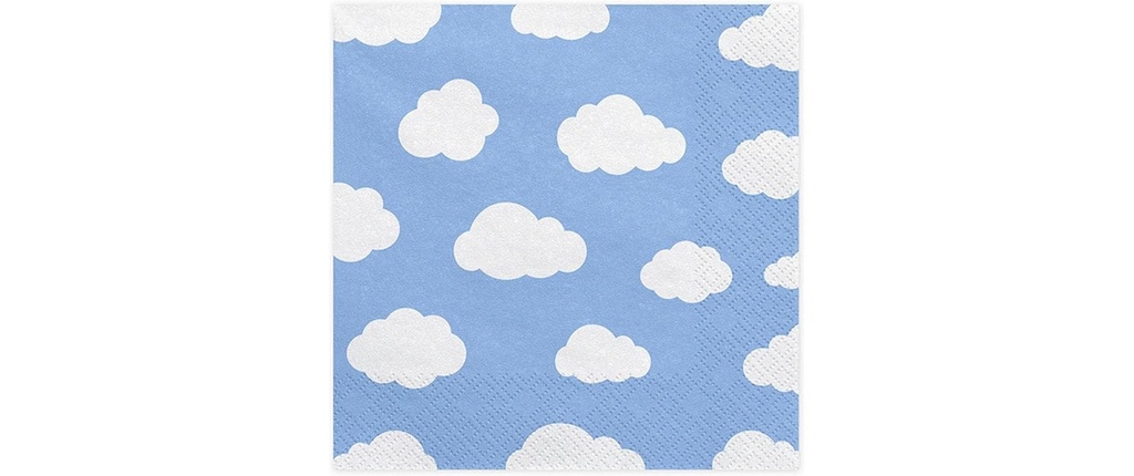 Partydeco Serviettes en papier Nuages Bleu, 33 x 33 cm, 20 pièces