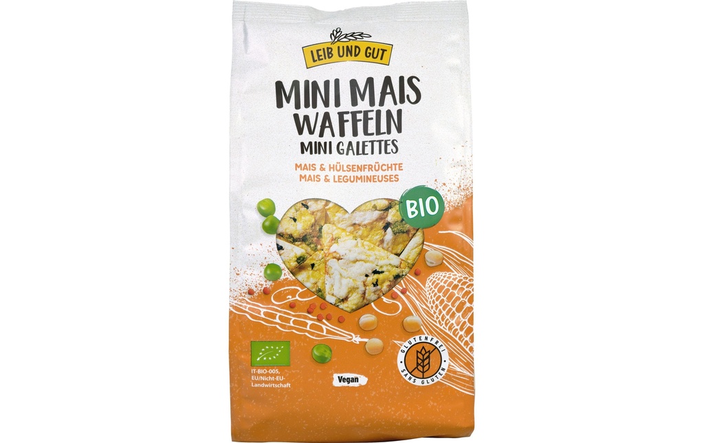 Leib und Gut Mini gaufrettes de maïs biologique Maïs et légumineuses 90 g