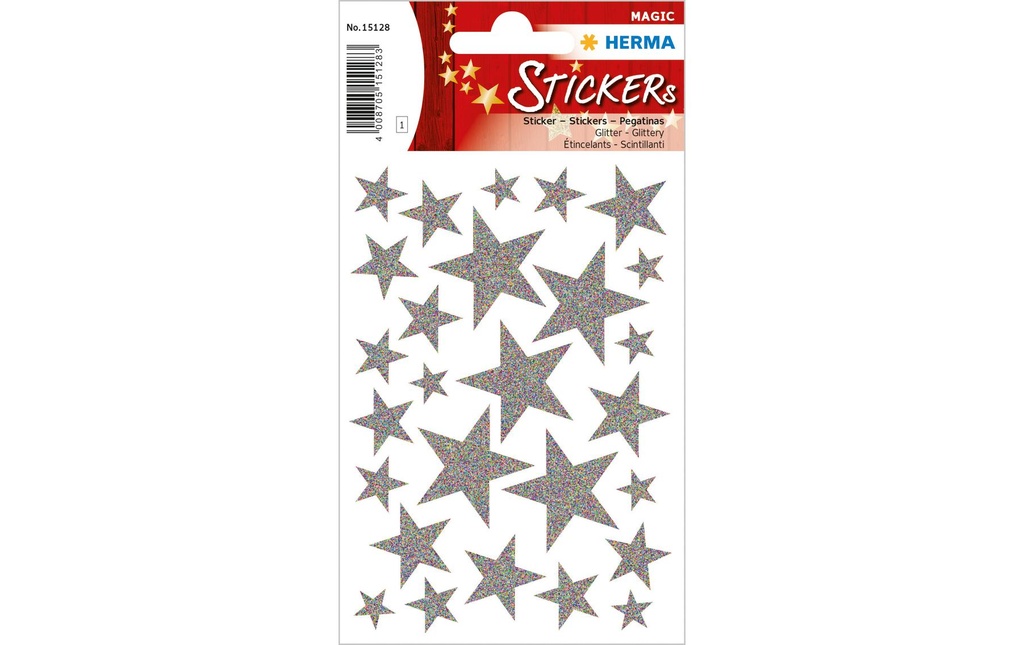 Herma Stickers Autocollants de Noël Étoiles 1 feuille à 27 autocollants, argent