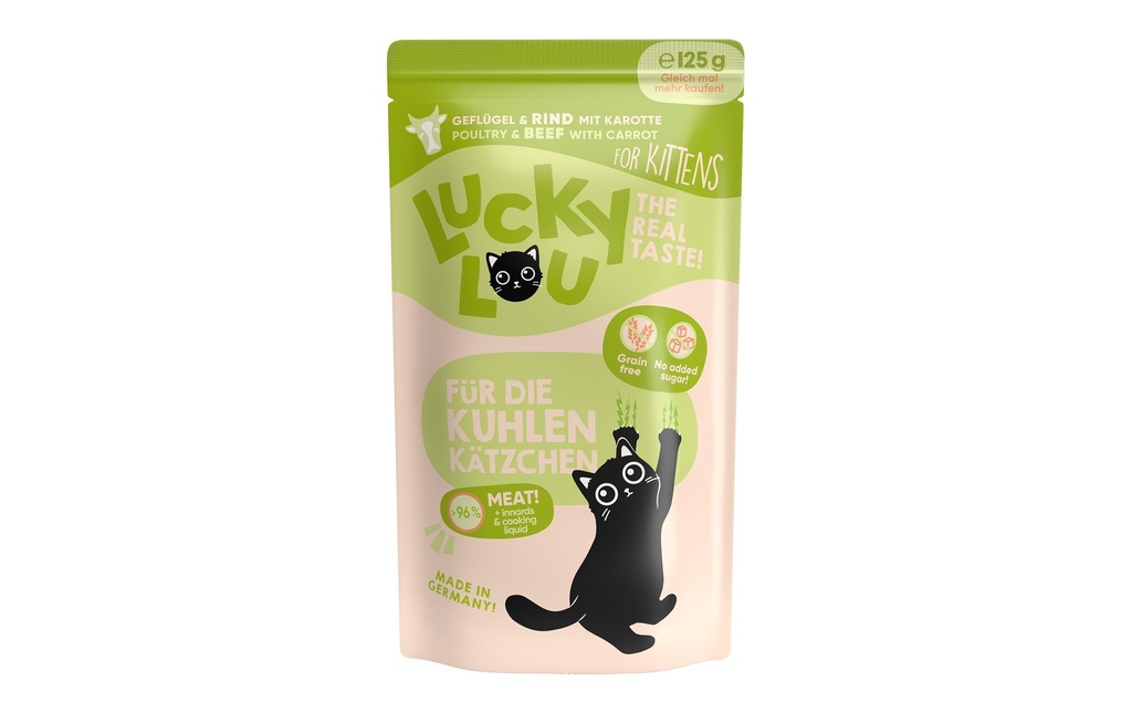 Lucky Lou Alimentation humide Lifestage Kitten volaille & bœuf, 125 g