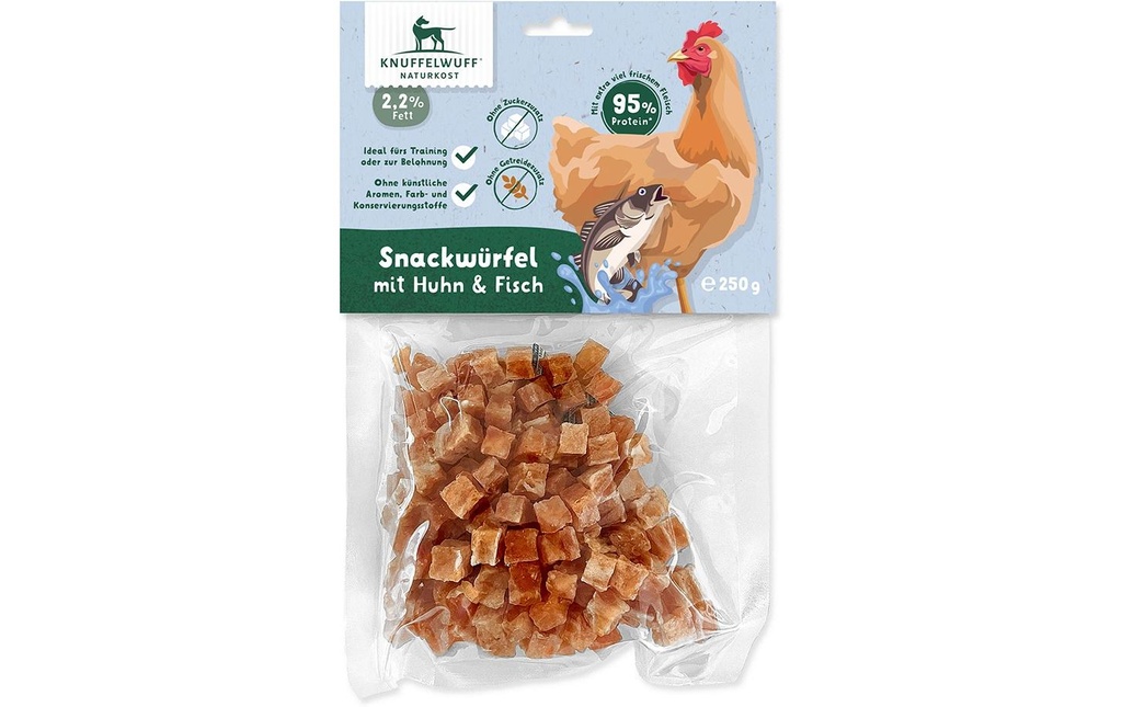 Knuffelwuff Collation Cubes de poulet et de poisson 250 g