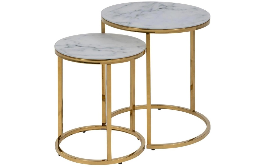 AC Design Table basse Alisma 2 pièces, rondes, Doré/Blanc