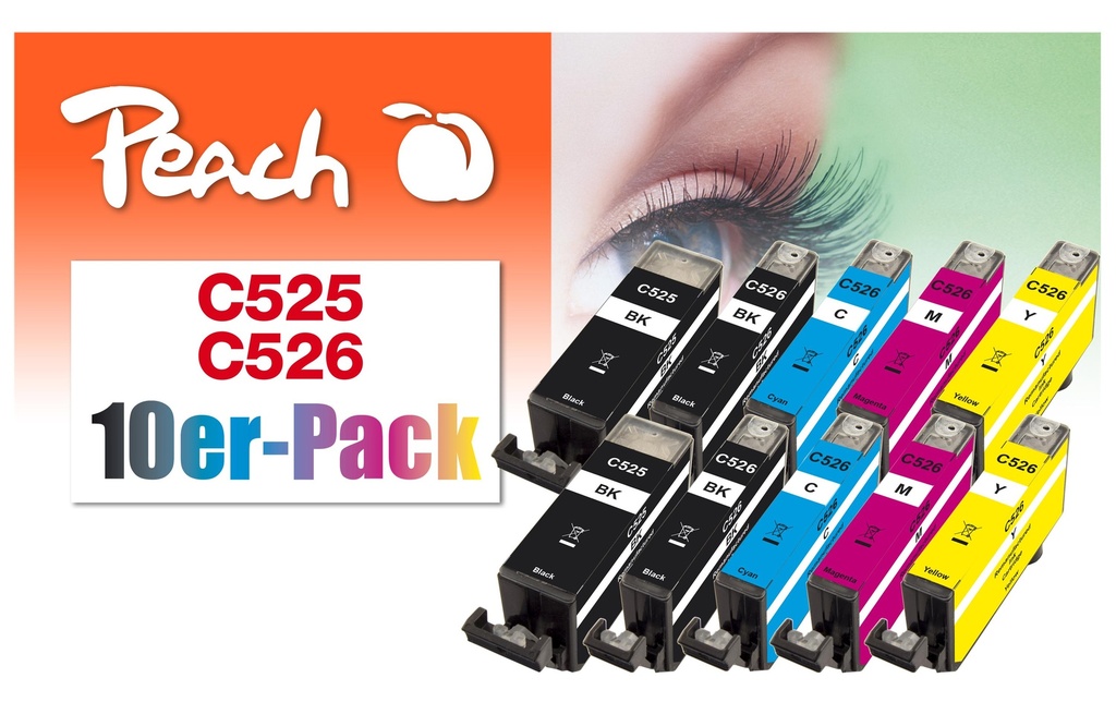 Peach Encre Canon PGI-525/CLI-526 Multi-10-Pack C, M, Y, BK