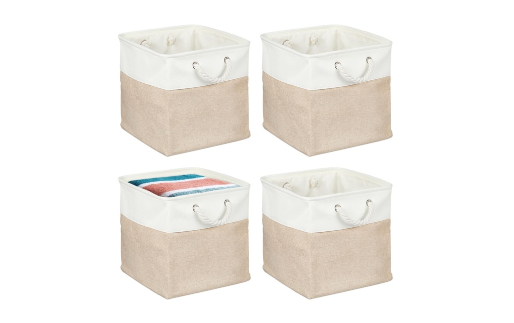 relaxdays Boîte de rangement Toile 4 pièces, Beige/Blanc