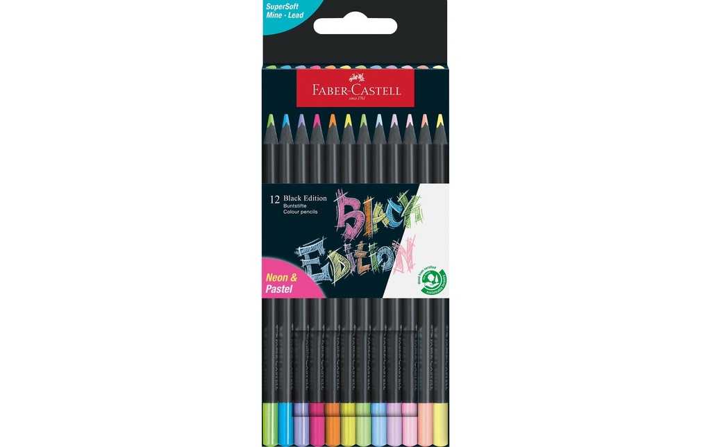 FABER-CASTELL Cray.coul.Black Edit.Neon+Past (12 pces)