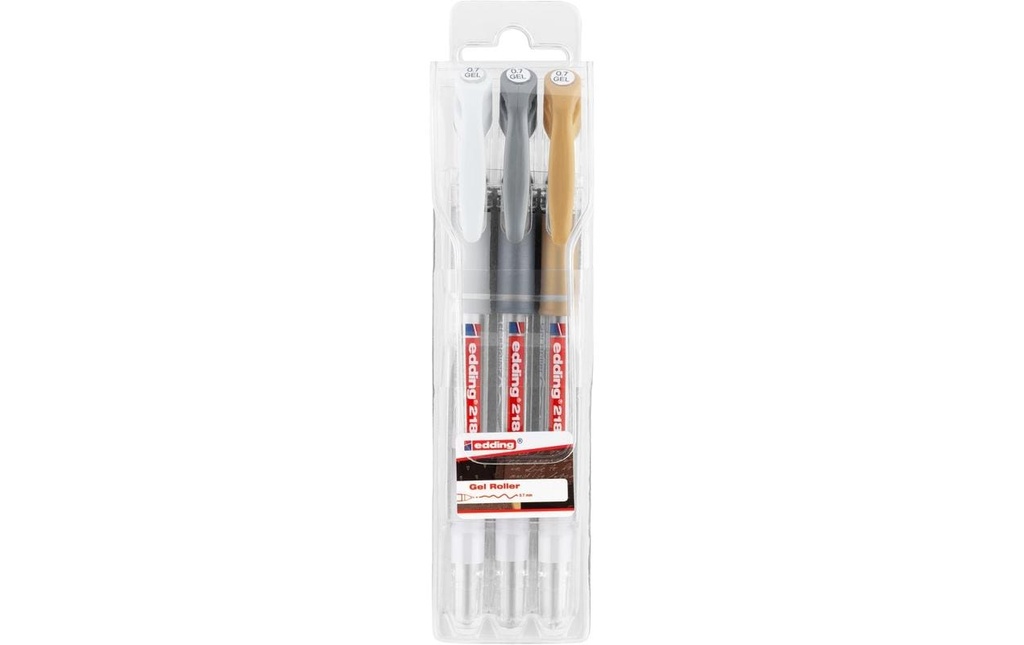 edding Stylo à encre gel 2185 Argenté/Doré/Blanc, 3 pièces