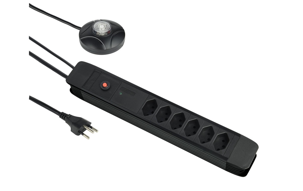 Schönenberger Bloc multiprises 6 x T13 avec bouton-poussoir externe, 3 m, noir