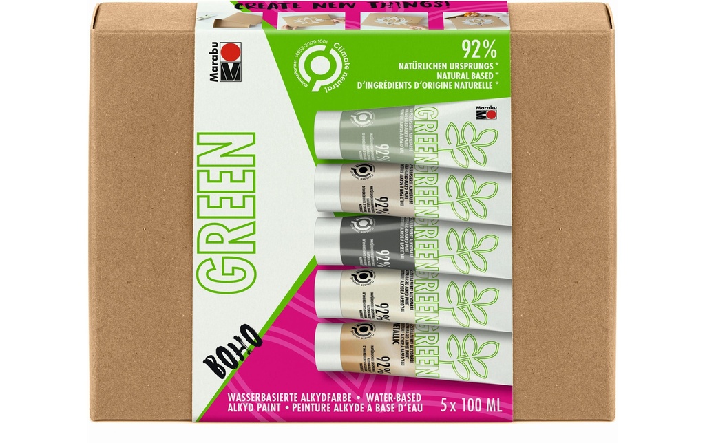Marabu Peinture pour bricolage Peinture alkyde Green Set Boho, 5 x 100 ml