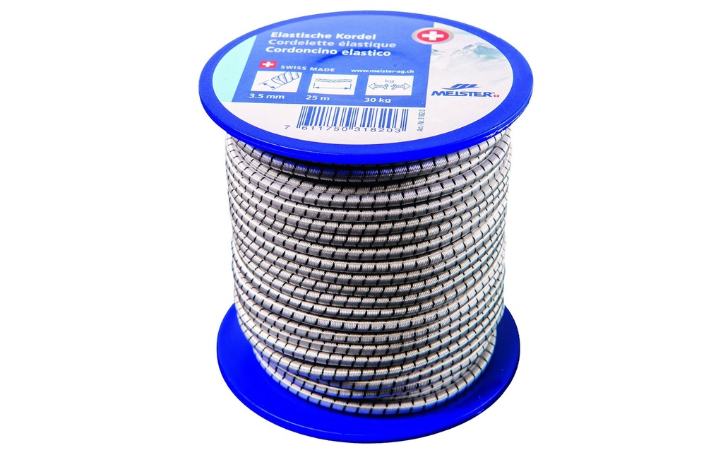 Meister Tendeur en caoutchouc Ø 3,5 mm, 25 m, 30 kg, noir sur blanc