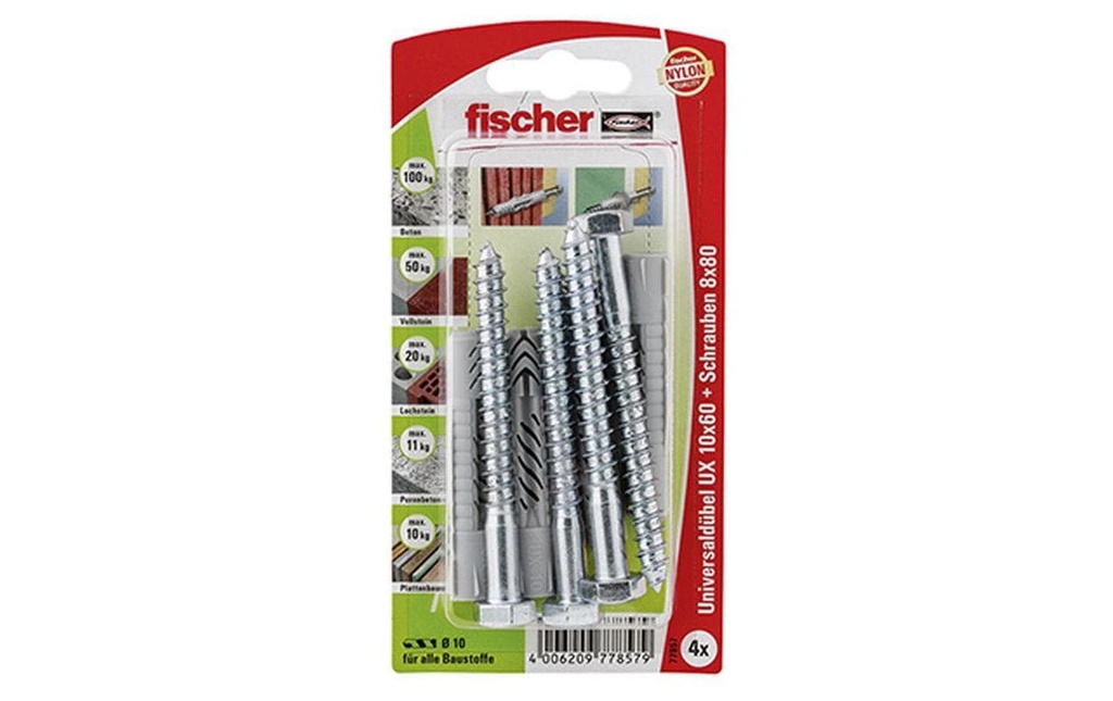 Fischer Cheville universelle  UX 10 x 60 S, 4 Pièce/s