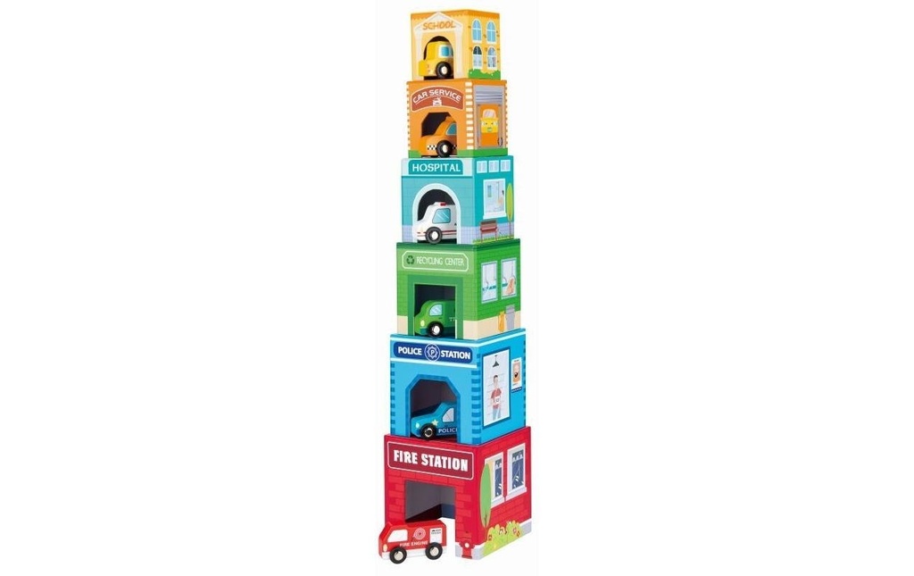 Spielba Holzspielwaren Tour d'empilage avec 6 voitures