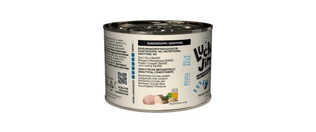Lucky Jim Alimentation humide Mini Adult poulet et truite 200 g
