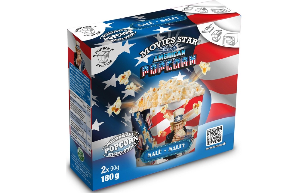 Movies Star Pop Up Box Sel pour pop-corn au micro-ondes 2 x 90 g