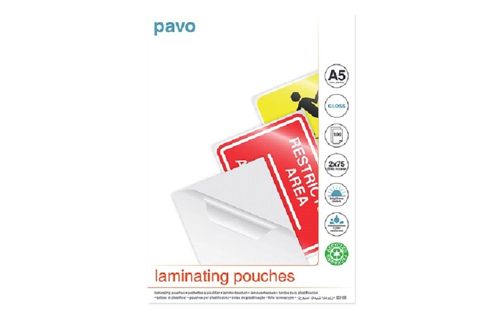 Pavo Film laminé A5, 75 µm, 100 Pièce/s, brillant
