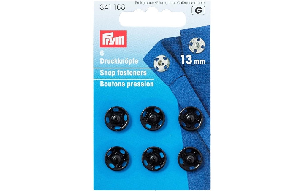 Prym Boutons poussoirs Ø 13 mm, Noir, 6 pièces