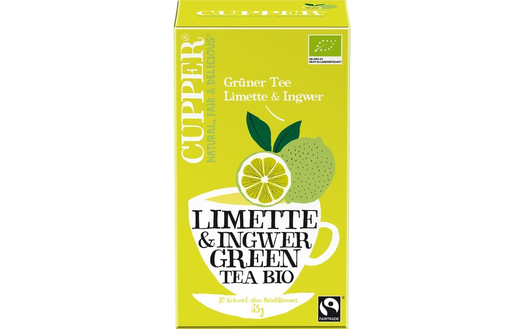 Cupper Sachet de thé Bio Citron vert et gingembre 20 pièces