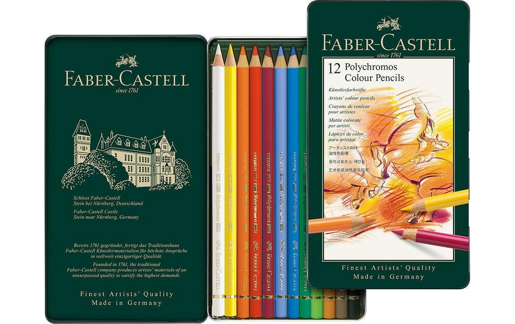 Faber-Castell Crayons de couleur Polychromos Étui métallique de 12 pièces