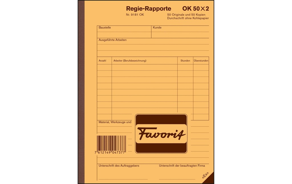 Favorit Bloc autocopiant 156 x 210 mm Rapports de direction, blanc