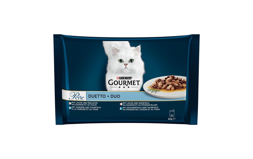 Purina Gourmet Alimentation humide Gourmet Perle Saumon et lieu jaune, 4 x 85 g