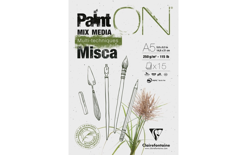 Clairefontaine Carnet de dessin Paint On Misca 15 feuilles, A5, 250 g/m², blanc