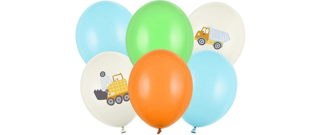 Partydeco Ballon de baudruche Ballon Baufahrzeuge Ø 30 cm, 6 pièces, multicolore